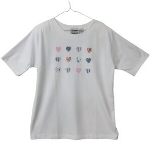 Separate Issue White Patchwork Heart Applique T Shirt Large